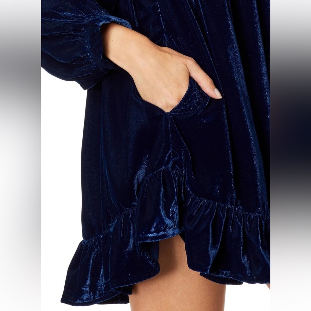 Free People Womens Estella Velvet Party Mini Dress, blue, SMALL - Picture 3 of 12